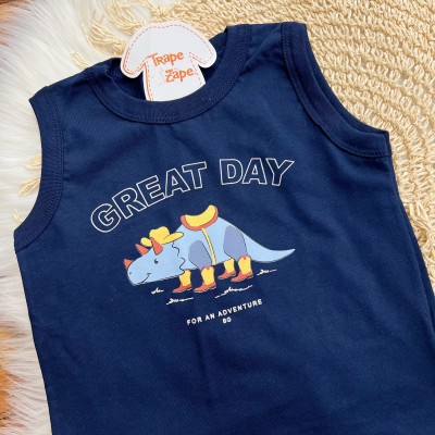 Conj. Regata Great Day e Bermuda Dinos - Marinho e Creme